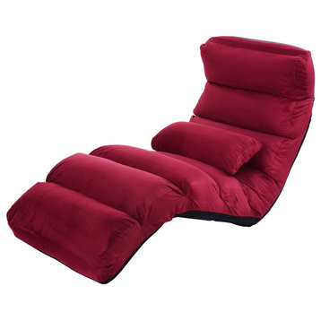 Costway Burgundy Folding Lazy Sofa Chair Stylish Sofa Couch Beds Lounge Chair