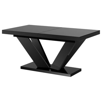 AVIV High Gloss Extendable Dining Table, Black