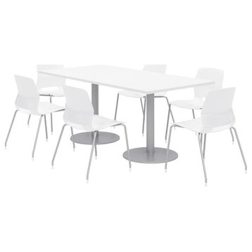 36 x 72" Table - 6 White Lola Chairs - White Top - Silver Base