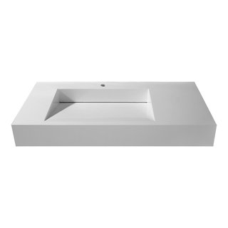 Wall-Hung Stone Resin Rectangle Bathroom Ramped Sink - Modern ...