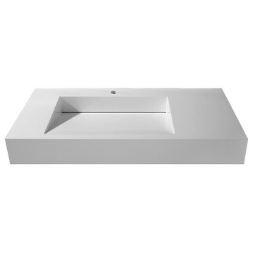 Wall-Hung Stone Resin Rectangle Bathroom Ramped Sink, Matte White