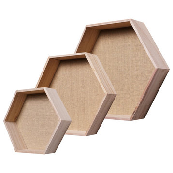 American Art Decor Honeycomb Floating 3-Piece Wood Wall Shelves Set - Natural