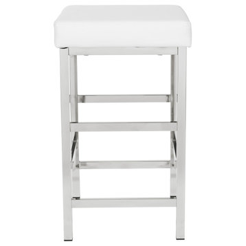 26" Chrome Backless Stool With White Fabric
