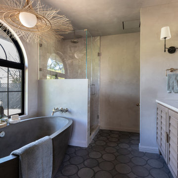 Modern and Understated Mediterranean Escape: Primary Bathroom