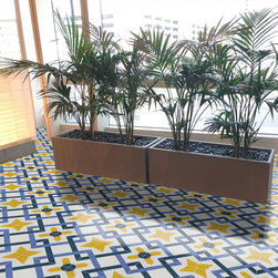 Moroccan Mosaic & Tile House - 8"x8" Berkane Handmade Cement Tile, Blue/Purple/Yellow, Set of 12 - Wall And Floor Tile