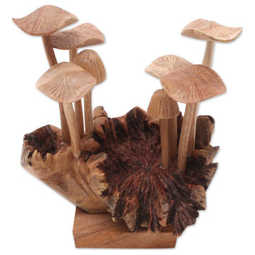 Novica Handmade Mushroom Season Wood Sculpture