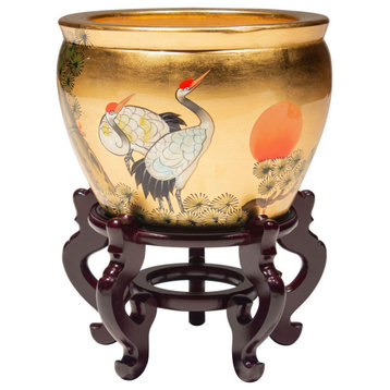 16" Gold Lacquer Fishbowl Cranes