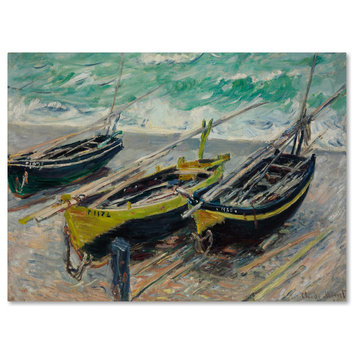 Monet 'Three Fishing Boats' Canvas Art, 32 x 24
