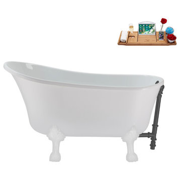 51'' Streamline NAA372WH-BGM Soaking Clawfoot Tub and Tray with External Drain