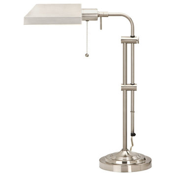 Pharmacy Floor Lamp with Adjusted Pole, Brushed Steel Finish/Brushed Steel
