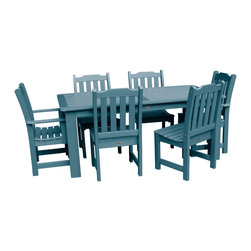 Highwood USA - Lehigh 7-Piece Rectangular Dining Set, Nantucket Blue - Outdoor Dining Sets