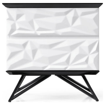 Modern Vortice Side Table Black and White Lacquer Matte Black Metal Legs