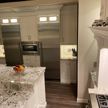 Traditional White Inset Cabinets with AMAZING Ceiling detail.