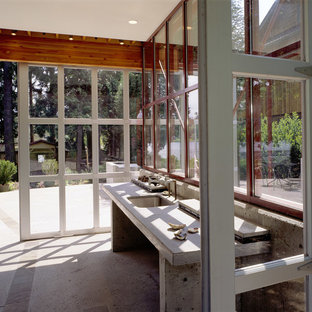 Bathroom - contemporary concrete floor and gray floor bathroom idea in Seattle with an undermount sink, concrete countertops and gray countertops