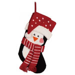 Glitzhome - 19"L Hooked Stocking, 3D Penguin - Add something unique and cute to your home this holiday season with the special little Christmas penguin. Wrapped in a red and white scarf, and wearing a spotted Santa's hat, this rosy cheeked penguin is doing its best to stay warm this holiday season. Hang it up on your mantle and bring cheer to your home with this adorable Christmas decoration.