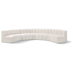 Meridian Furniture - Arc Boucle Fabric Upholstered 7-Pc. U-Shaped Modular Sectional, Cream - Give your living room or den the perfect blend of style and versatility with this Arc boucle fabric curved modular Sectional. Part of the Arc modular furniture collection, this Sectional comes upholstered in rich cream boucle fabric and features deep channel tufting that adds a touch of luxury while enhancing comfort and support. A seamless combination of form and function, this chair can be used with other Arc pieces to create a myriad of configurations in your well-curated room.