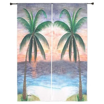 Palm Tree Tropical Sheer Curtains, Sunset Twin Palms