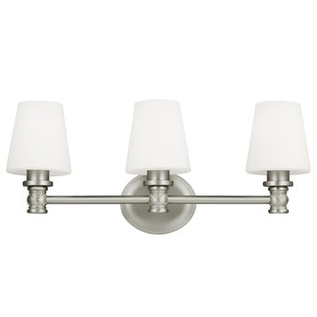 Xavierre 3-Light Vanity, Satin Nickel With Opal Etched Cased Glass