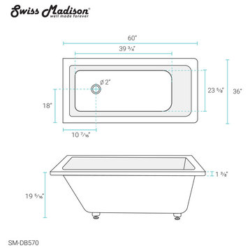 Swiss Madison SM-DB570 Voltaire 60" Drop In Acrylic Soaking Tub - Glossy White