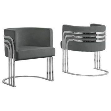 Dark Gray Velvet Accent Barrel Leisure Chair with Silver Chrome Legs