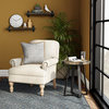 Classic Accent Chair, Turned Feet and Rolled Arms With Nailhead Trim, Beige Stripe