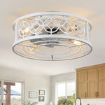 Bella Depot - 20" Distressed Metal Caged Flush Mount  Reversible Ceiling Fan, Light and Remote, Distressed White - Bring a touch of fashion and noble into your house and make it unique with this beautiful ceiling fan from Bella Depot which comes with light Kit that can be dimmed with three color circles including warm/cold/neutral. With a reversible fan and Remote, this modern ceiling fan makes your daily life easier from summer to winter.