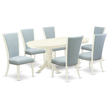 East West Furniture Vancouver 7-piece Wood Dining Set in Linen White