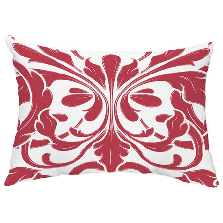 British Colonial 14"x20" Abstract Decorative Outdoor Pillow, Red