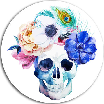 Anemones And Scull, Floral Digital Disc Metal Wall Art, 23"