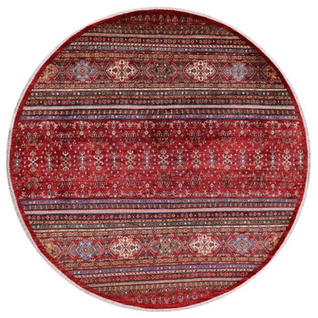 10' Round Khorjin Super Kazak Handmade Rug Q9953