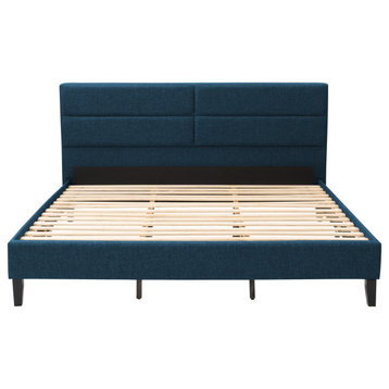 CorLiving Bellevue Ocean Blue Fabric Panel Bed - King