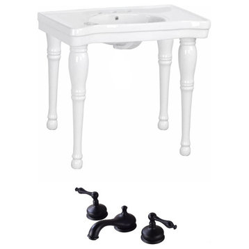 Console Sink Belle Epoque White with Spindle Legs and Widespread Faucet Holes