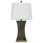 StyleCraft - Asher - Linear Embossed Resin Table Lamp - Espresso Brown, Antique Brass - Sculpted with a curvy body and neutral-toned shade, the StyleCraft Asher linear embossed resin table lamps is the perfect complimentary light source. The tapered rectangular drum shape adds a sharp look to any design scheme. Use this embossed resin finished lamp to add depth and warm light to any part of your home.