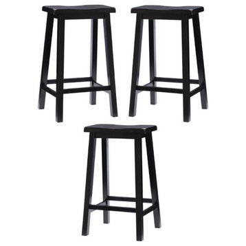 Home Square 29" Wood Bar Stool in Antique Black Finish - Set of 3