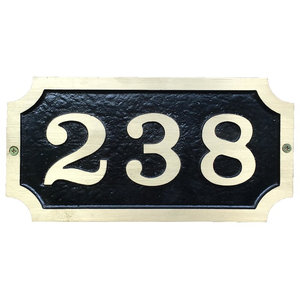 Brass Small Oval Bold Font 10 3/4" x 1/2" x  6 1/2" Address Plaque 