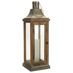 Melrose International - Lantern 39.5"H Metal/Wood - Lantern with mixed materials! Wood frame with metal top and bottom. Small hook on top for handling.