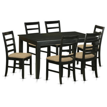 East West Furniture Dudley 7-piece Wood Dining Set with Linen Seat in Black