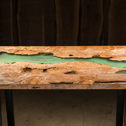 Burled Maple and Blue Water Resin Table - Dining Tables