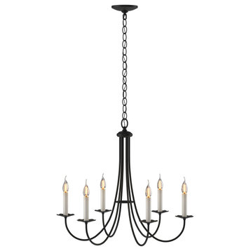 Simple Sweep 6 Arm Chandelier, Black Finish
