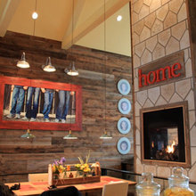 fireplace with open ceiling
