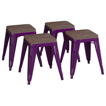 Flash Furniture Kai 4Pk Purple Stool-Wood Seat Et-Bt3503-18-Pr-Wd-Gg