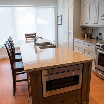 Built-in Microwave on Island, Shaker Cabinets, Cork Floor