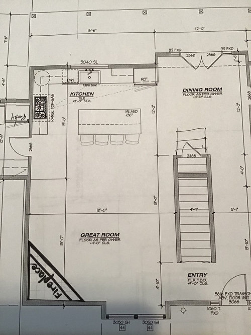 Great room/living room layout and fireplace location