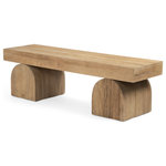 Four Hands - Keane Bench,Natural Elm - A study in shape. Handcrafted from solid reclaimed elm with visible knots and graining, chunky arched legs support black-finished and clean bench-style seating, bringing a touch of modernity to the entryway and beyond.