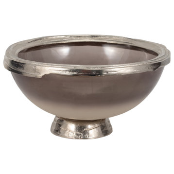 Glass, 15"D Bowl, Silver Base, Taupe Nickel
