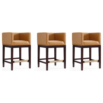 Kingsley Counter Stool in Camel and Dark Walnut (Set of 3)
