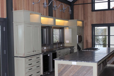 Example of a transitional kitchen design in Portland Maine