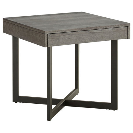 Broderick Wood Finish End Table With One Drawer, Gray