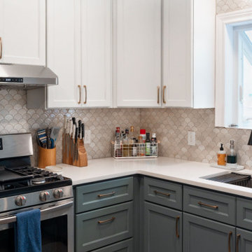 Cozy white and green kitchen
