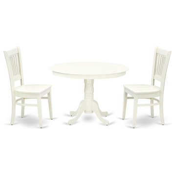 3Pc Dining Set 2 Dining Chairs, Wooden Table, Slatted Chair Back Linen White